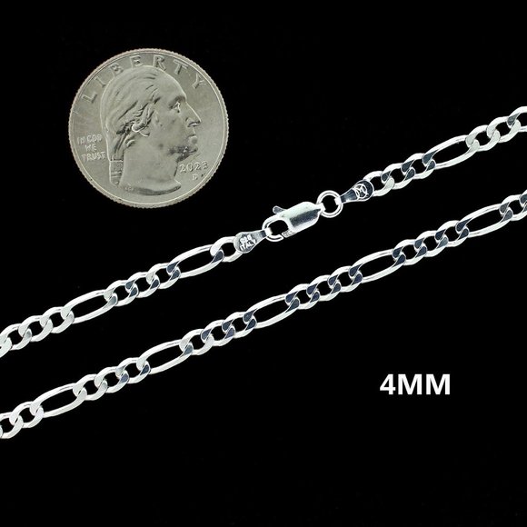 Real 925 SOLID Sterling Silver 4mm Figaro Link Chain Necklace 22" inch - Picture 2 of 6